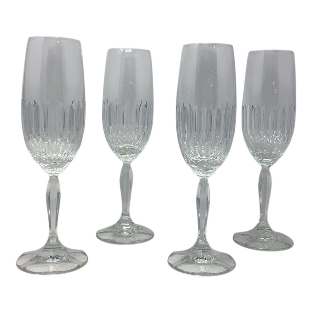 (4) Schott Zweisel CHAMPAGNE FLUTE GLASSES "Celebration" VERTICAL CUT Crystal